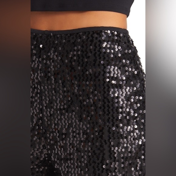 NWT Open Edit Sequin Flare Leggings in Black - Picture 4 of 7